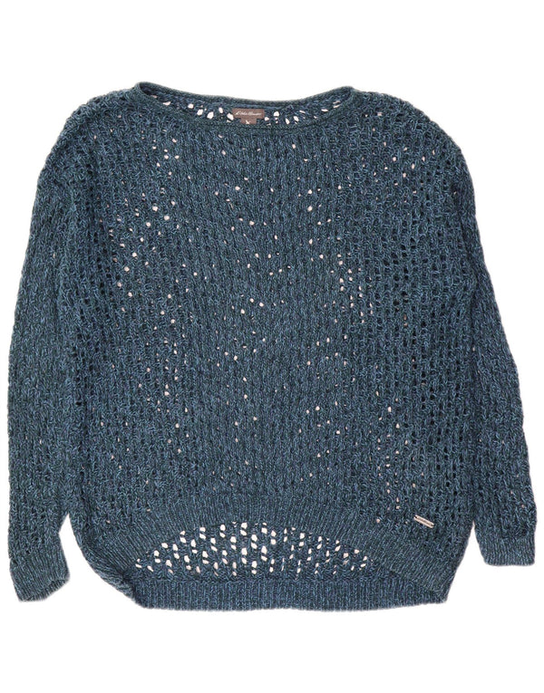 Eddie Bauer Pull surdimensionné à col bateau pour femme UK 14 Medium Navy Blu