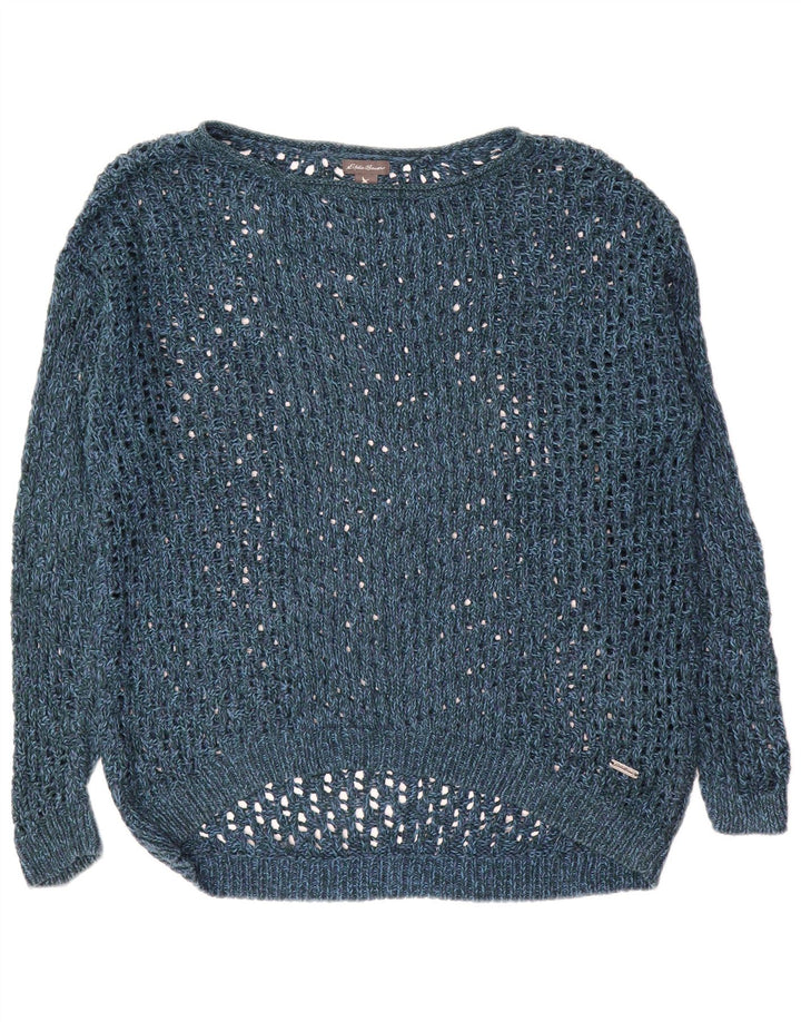 Eddie Bauer Pull surdimensionné à col bateau pour femme UK 14 Medium Navy Blu