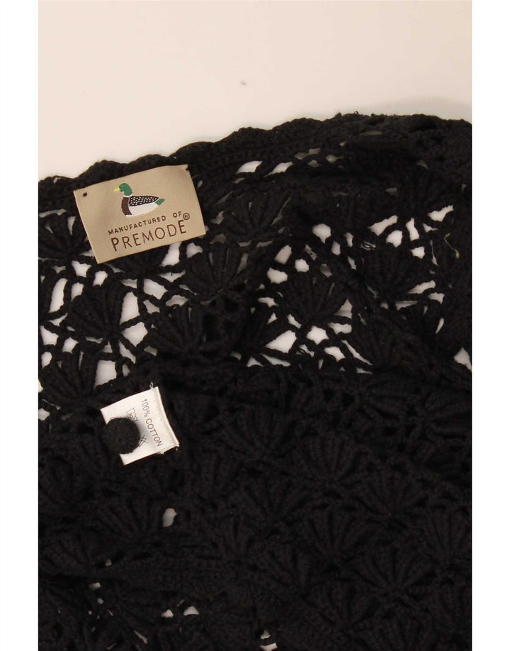 Premode Womens Crop Crochet Cardigan Top UK 12 Moyen Noir Coton