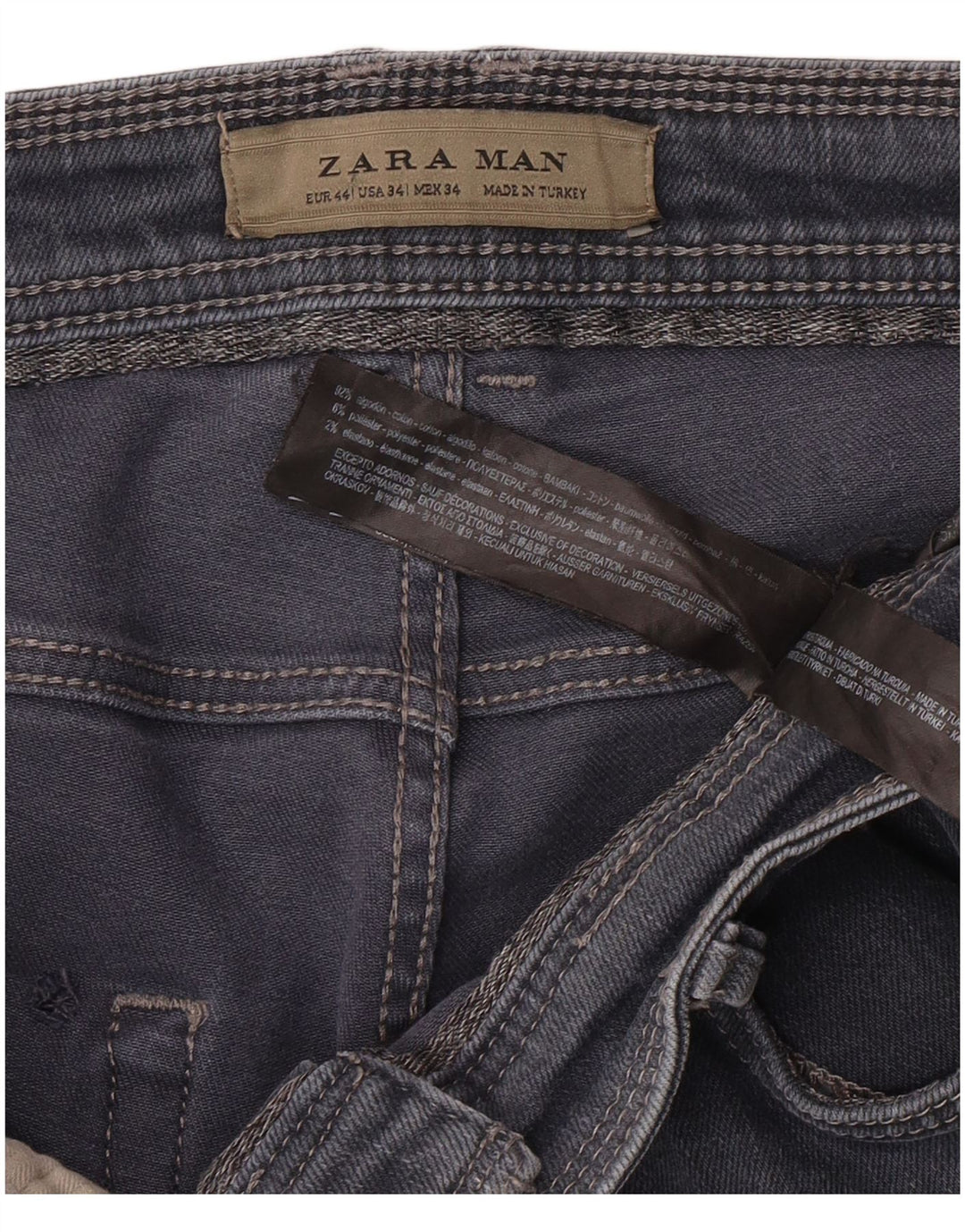 ZARA Jean Slim Homme EU 44 Large W34 L30 Bleu Coton