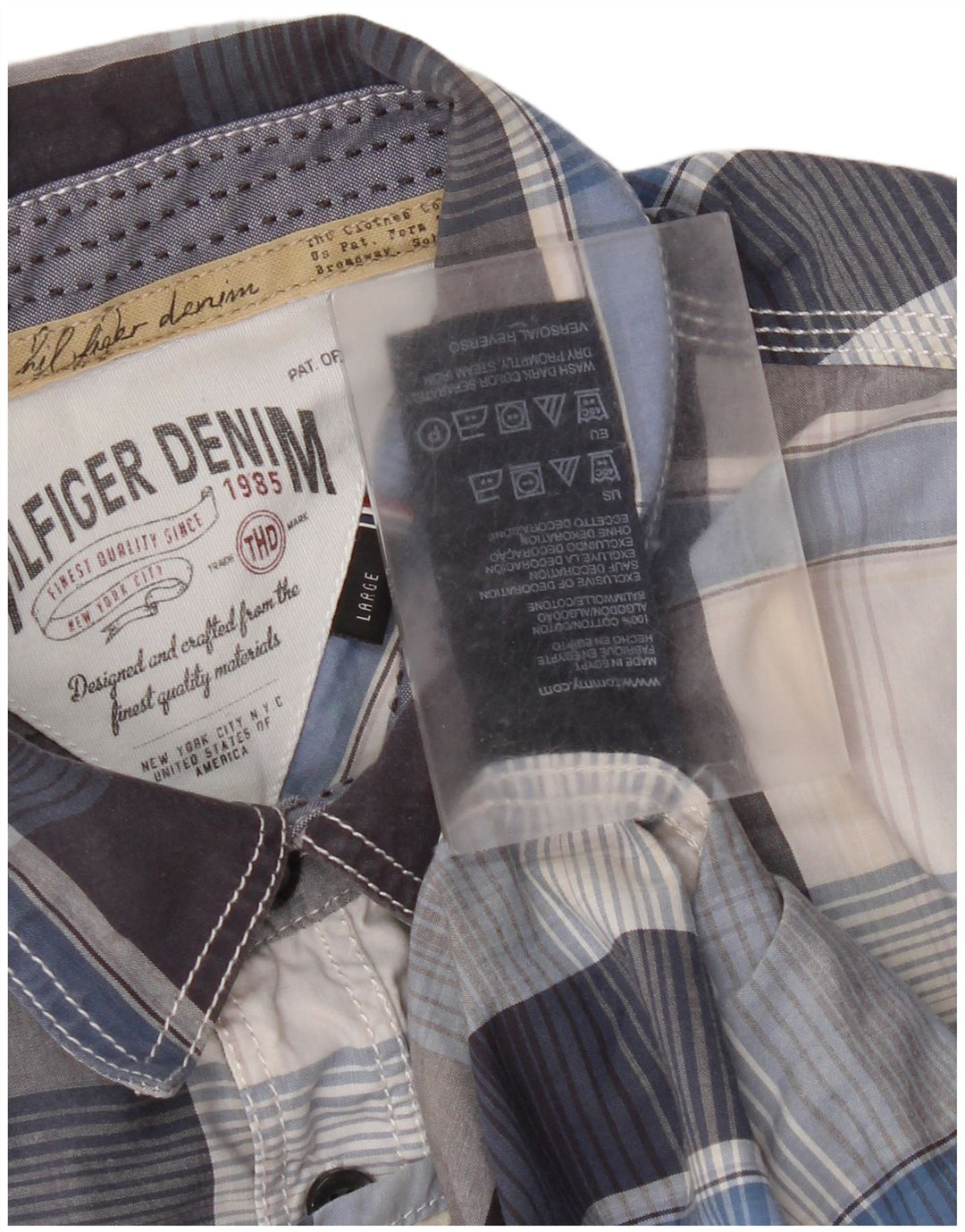 Tommy Hilfiger Chemise à manches courtes pour homme en coton à carreaux bleus