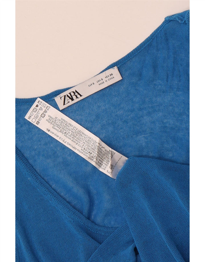 Zara Womens Crop Vest Top UK 8 Small Bleu Acrylique