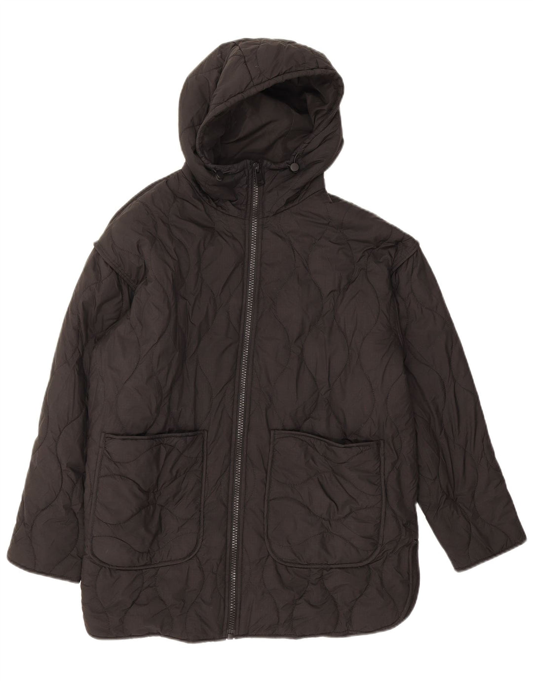 Zara Veste matelassée à capuche surdimensionnée pour femme UK 6 XS Noir Polyester