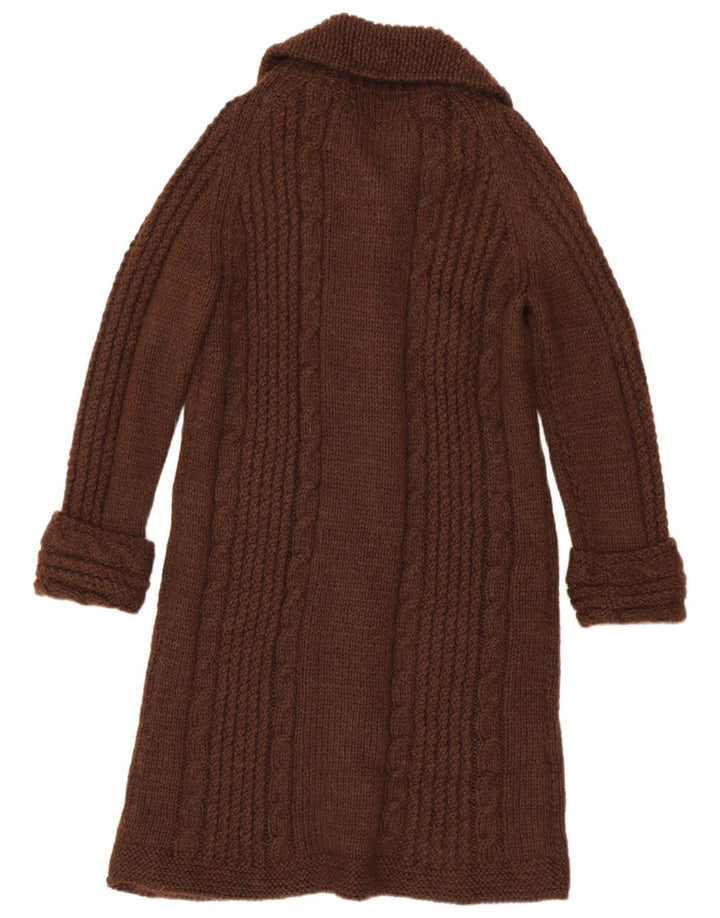 vintage Femme Longline Cardigan Pull UK 14 Brun Moyen