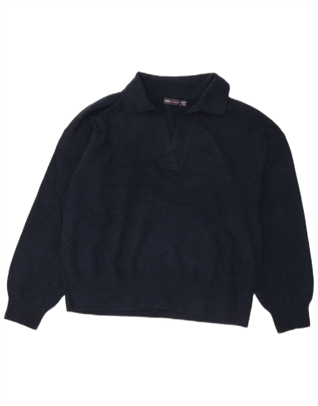 Marks & Spencer Pull à col polo pour femme UK 14 Bleu marine moyen