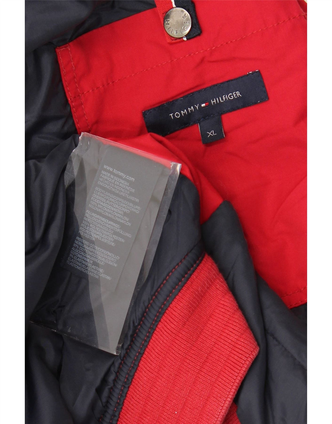 TOMMY HILFIGER Veste Bomber à Capuche Homme UK 42 XL Nylon Rouge
