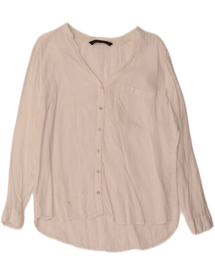 Zara Chemise Femme UK 16 Grand Lin Blanc