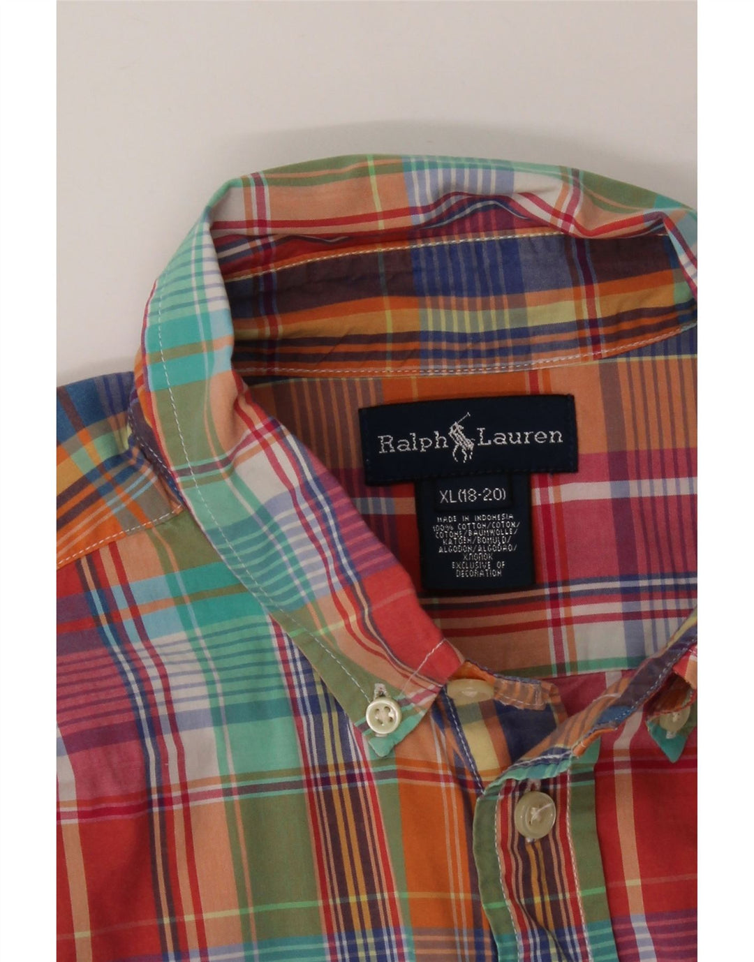 RALPH LAUREN Chemise Garçon 15-16 ans XL Coton à Carreaux Multicolore