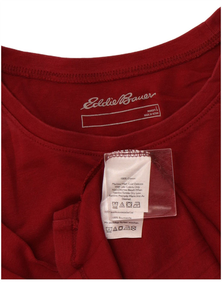 EDDIE BAUER Haut Femme Manches Longues UK 14 Grand Coton Bordeaux