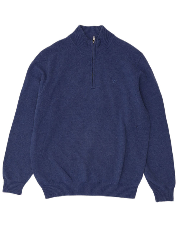 Hackett Pull à col zippé pour homme en laine bleue Large