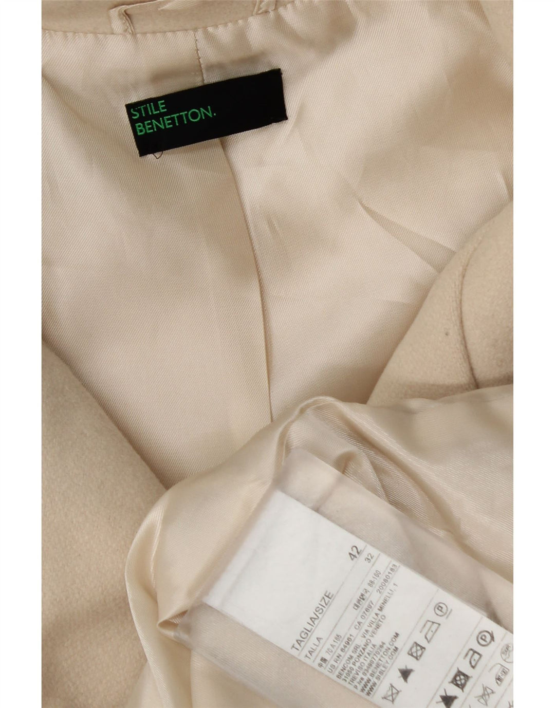 Benetton Pardessus Femme IT 42 Laine Blanche Moyenne