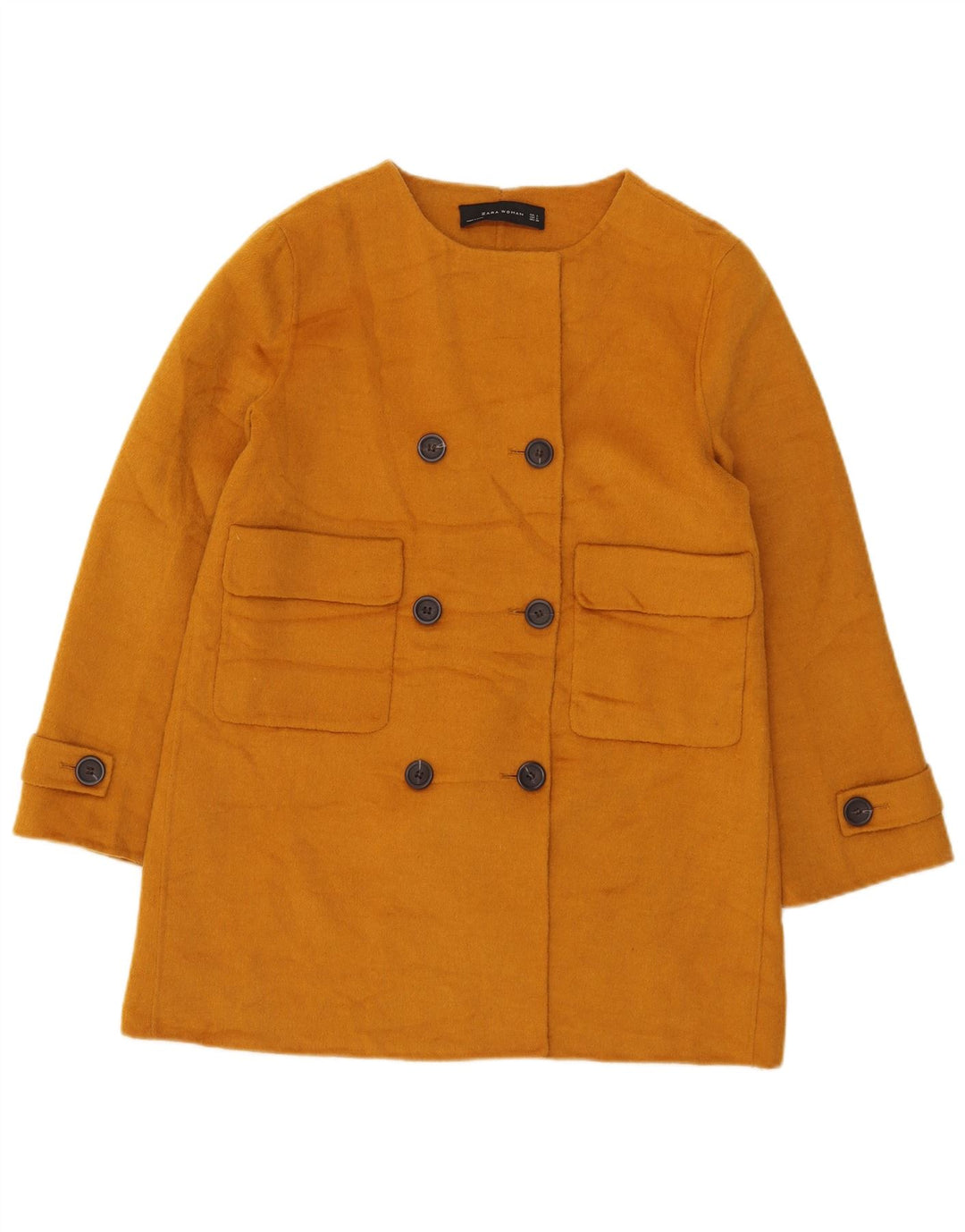 Zara Manteau court à double boutonnage pour femme UK 14 Large Jaune Polyester