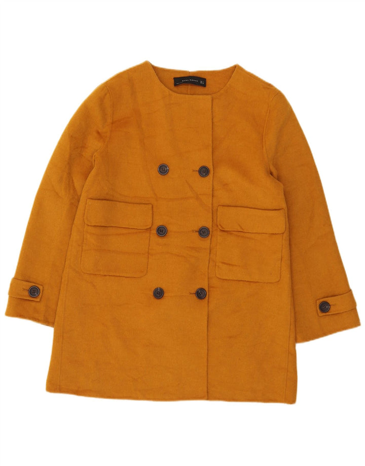 Zara Manteau court à double boutonnage pour femme UK 14 Large Jaune Polyester