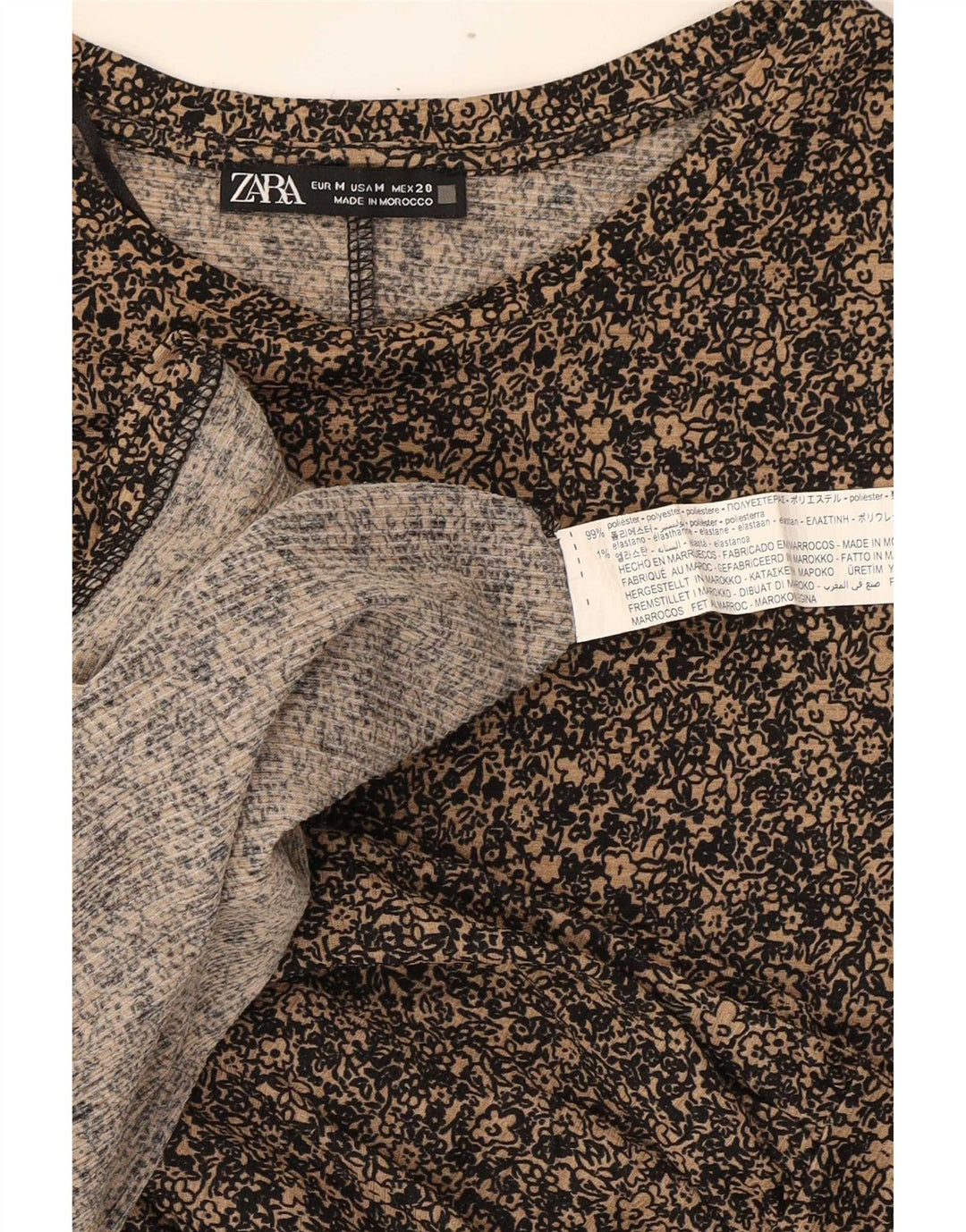 Zara Robe basique à manches longues pour femme UK 44 en polyester floral marron moyen