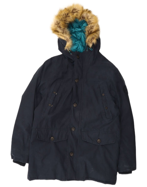Timberland Veste matelassée à capuche pour homme UK 40 Large Bleu Marine Coton