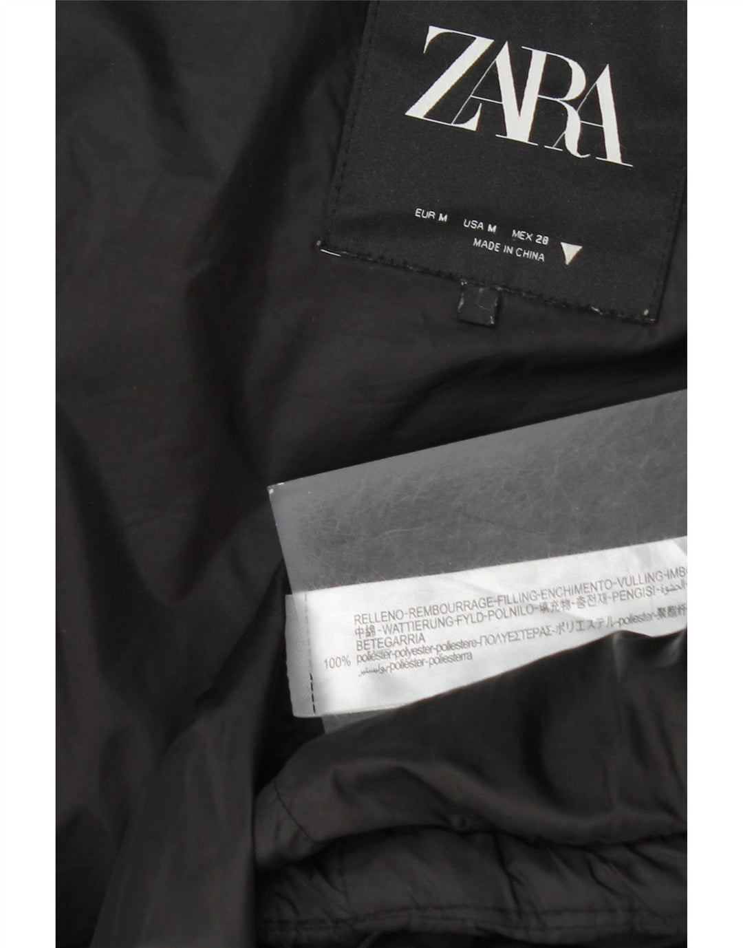 Zara Gilet rembourré à capuche pour femme UK 44 Medium Noir Polyester