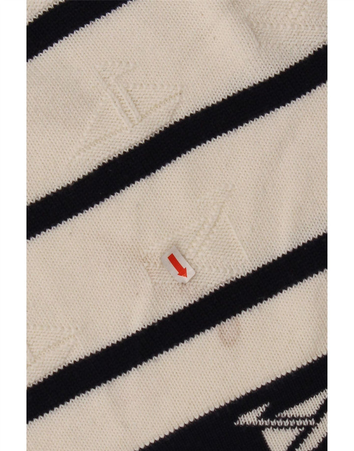 VINTAGE Pull ras du cou pour hommes grand blanc rayé