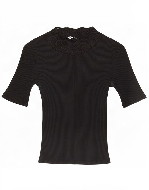 Zara Womens Crop T-Shirt Top UK 10 Petit Noir