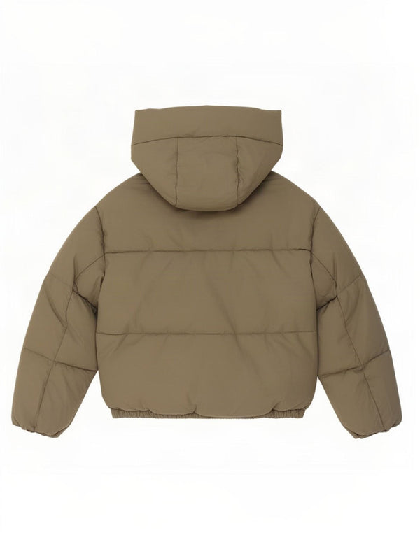 Zara Veste matelassée surdimensionnée à capuche pour femme UK 6 XS Kaki Polyester