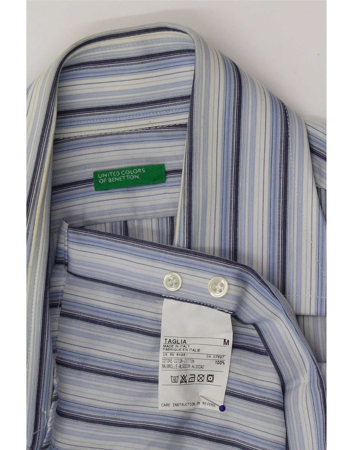 Benetton Chemise Bleu Moyen Rayé Coton Homme
