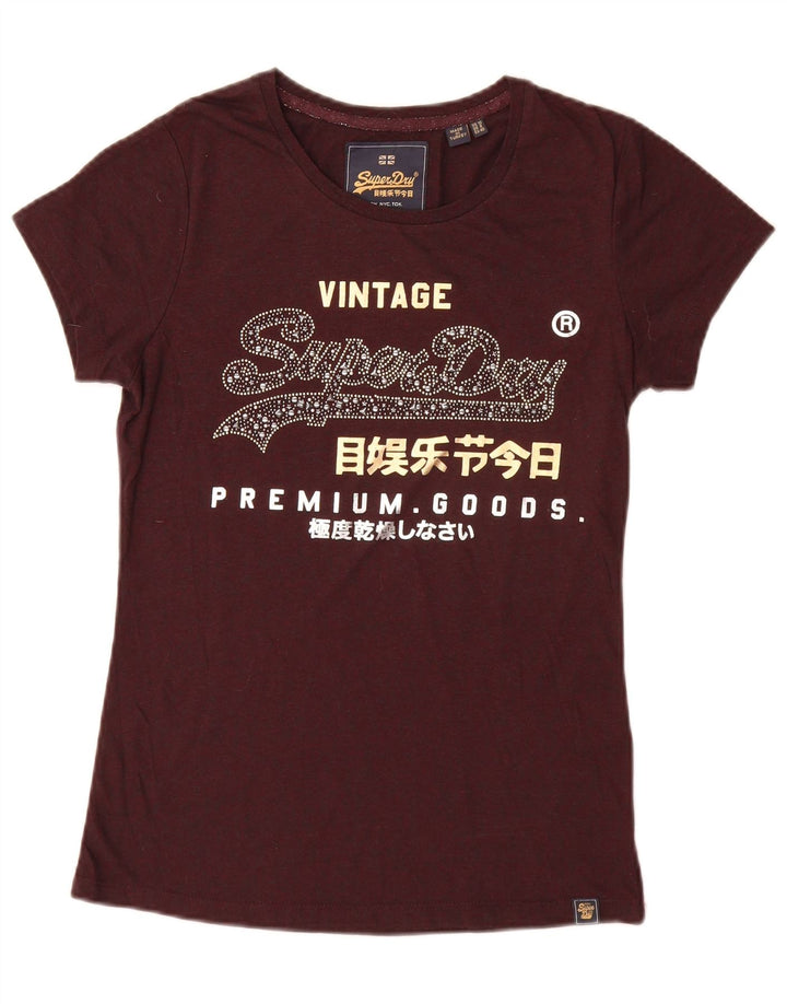 Superdry T-Shirt Graphique Femme UK 12 Polyester Marron Moyen