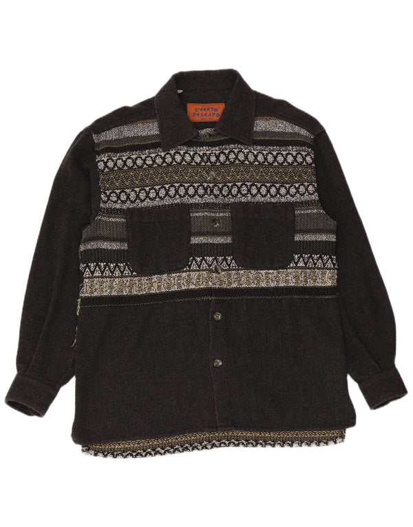 vintage Chemise en flanelle pour hommes Grand Gris Géométrique