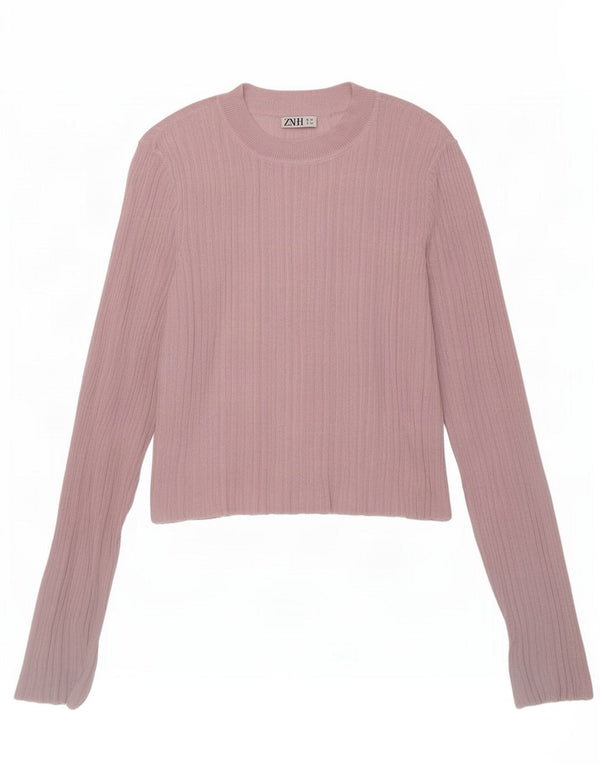 Zara Womens Crop Top Manches Longues UK 12 Viscose Rose Moyen