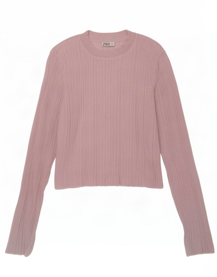 Zara Womens Crop Top Manches Longues UK 12 Viscose Rose Moyen