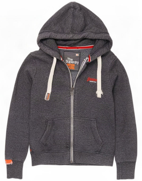 Superdry Pull à capuche zippé pour femme UK 14 Coton moucheté bleu marine moyen
