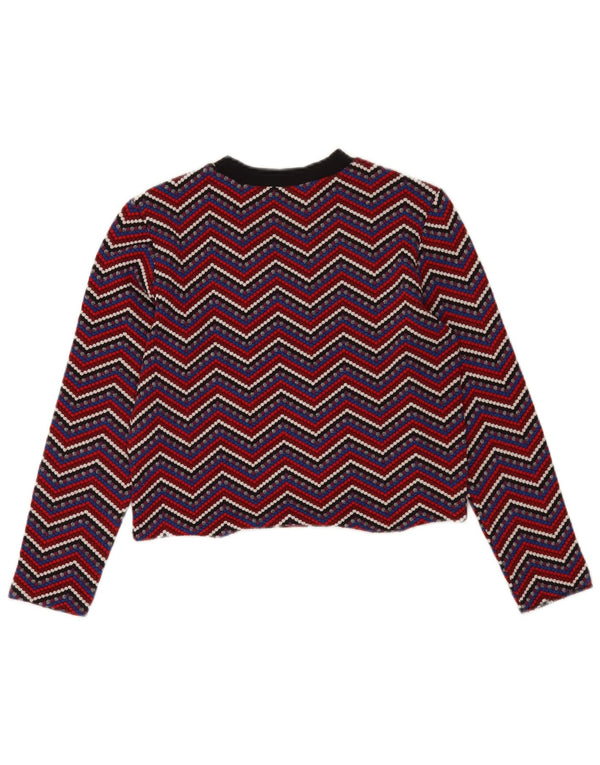 Zara Womens Crop Top Manches Longues UK 12 Medium Multicolore Chevron