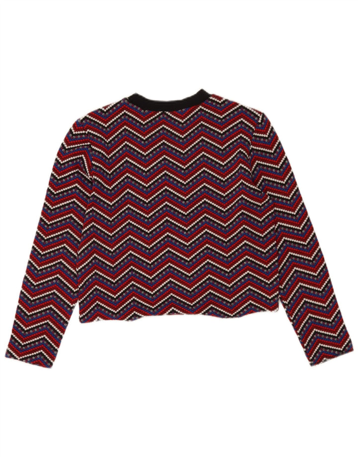 Zara Womens Crop Top Manches Longues UK 12 Medium Multicolore Chevron