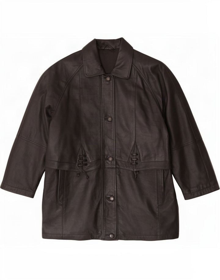 C&A Manteau en cuir pour femme UK 16 Large Noir