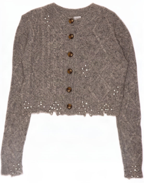 Zara Womens Crop Cardigan Sweater UK 10 Petit Gris Polyamide