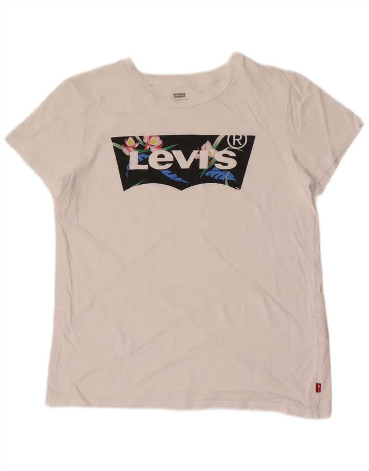 Levi's T-Shirt Graphique Femme UK 12 Coton Blanc Moyen