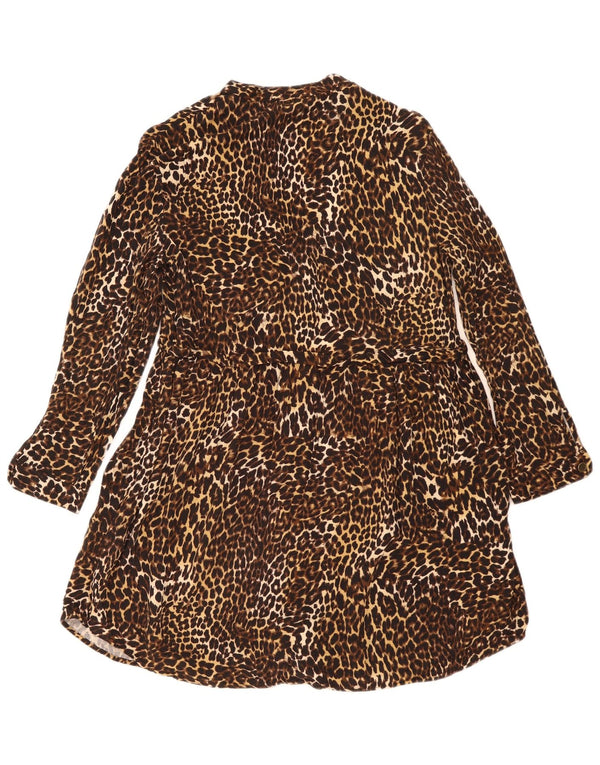 Zara Femme Z1975 Robe Chemise UK 10 Petit Marron Imprimé Animal Viscose