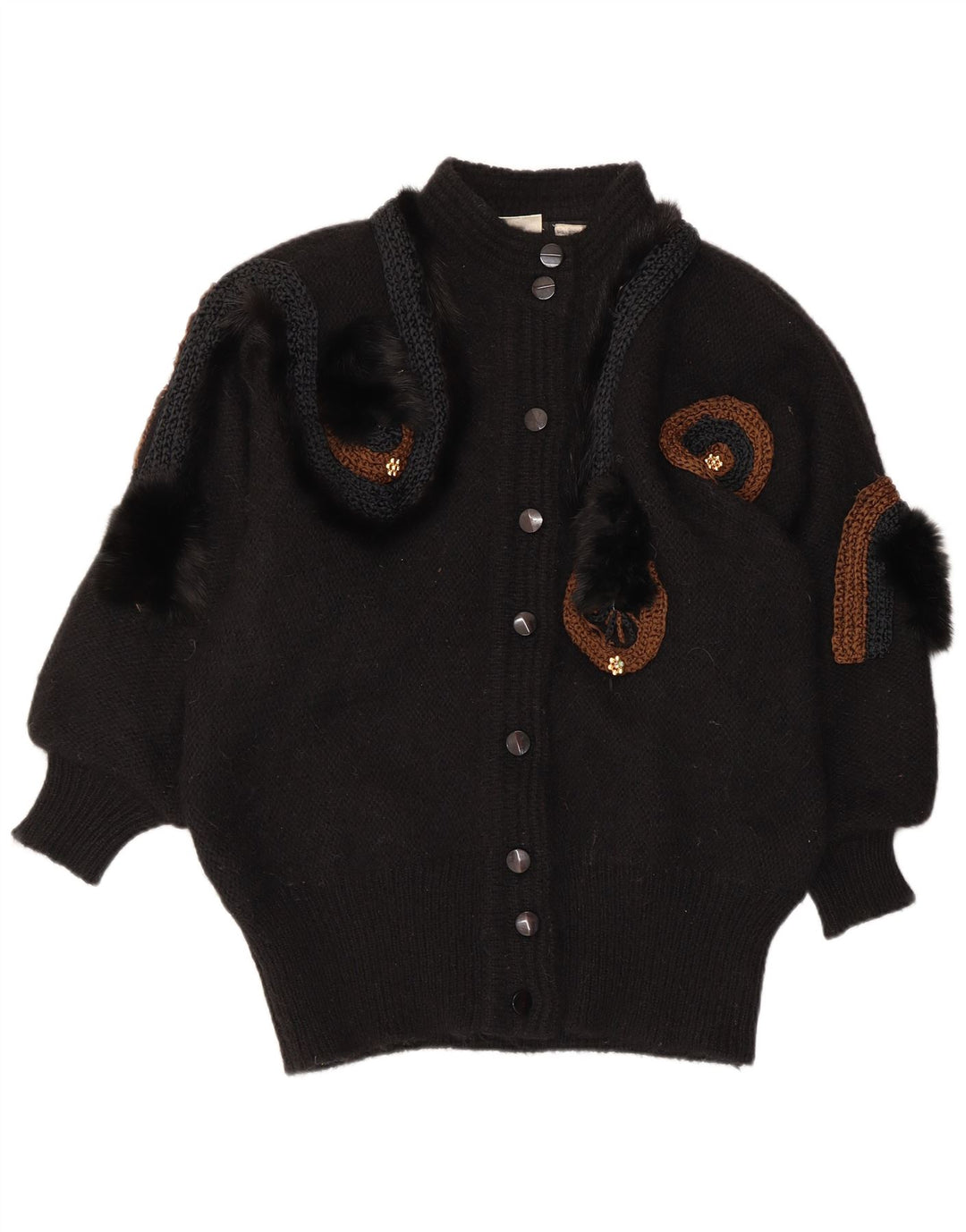 VINTAGE Femmes Motif Abstrait Cardigan Pull EU 42/44 Grand Noir