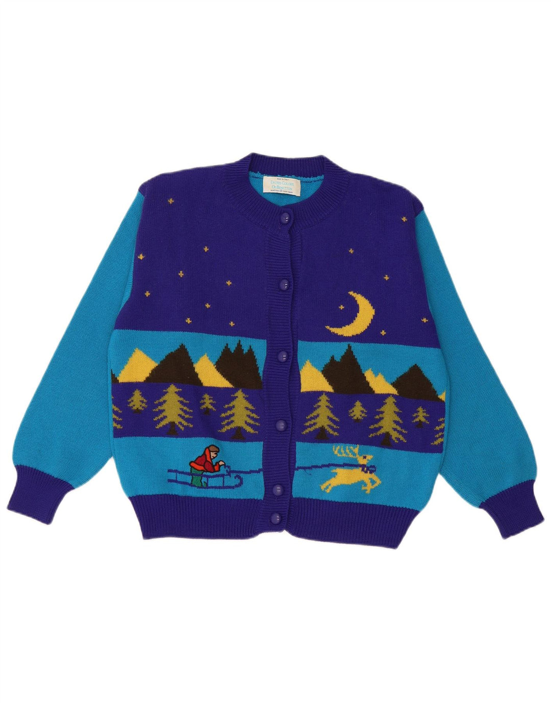 Benetton Cardigan court d'hiver pour femme IT 48 XL en laine color block bleu