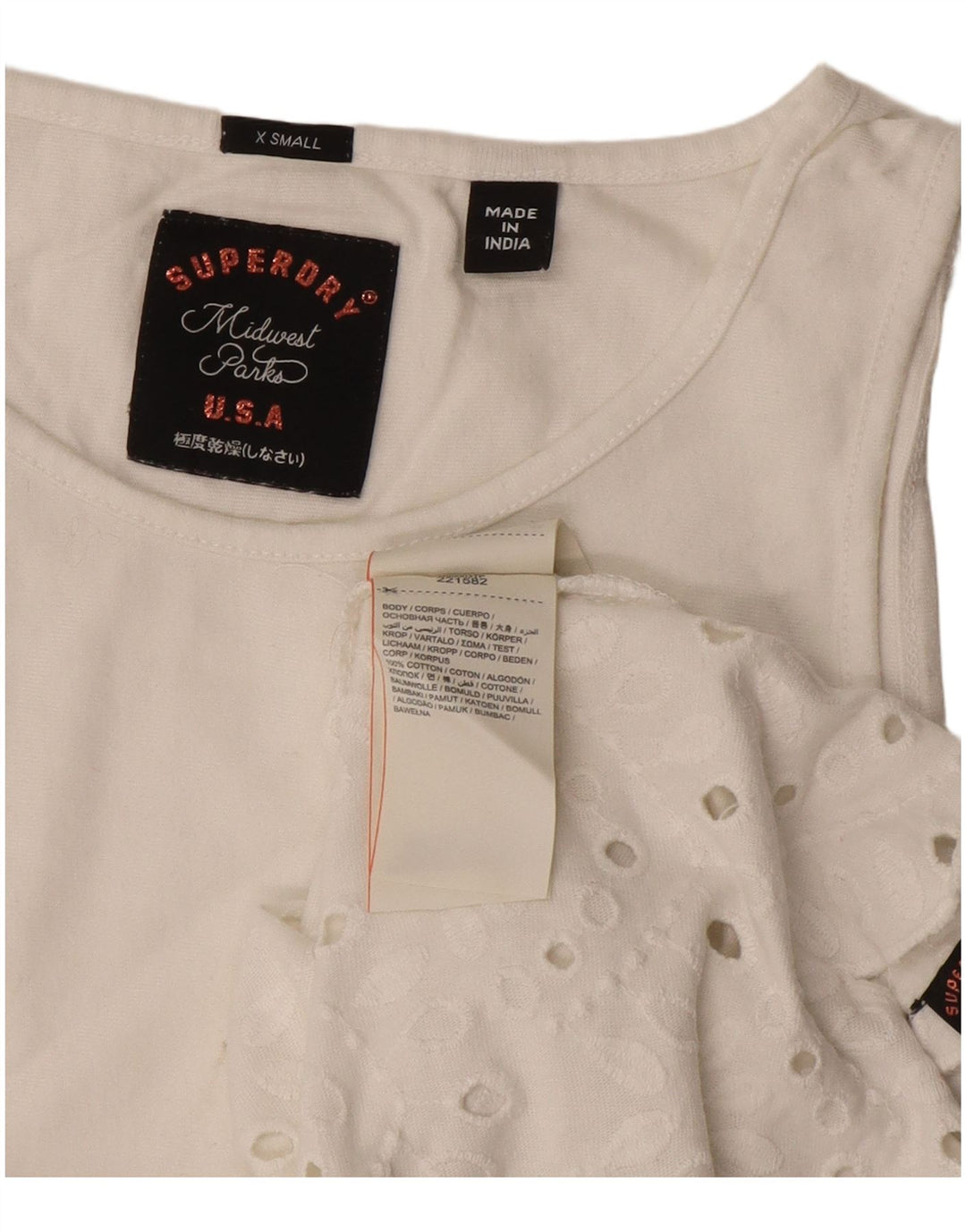 Superdry Femme Regular Fit T-Shirt Top UK 6 XS Blanc Cassé Coton