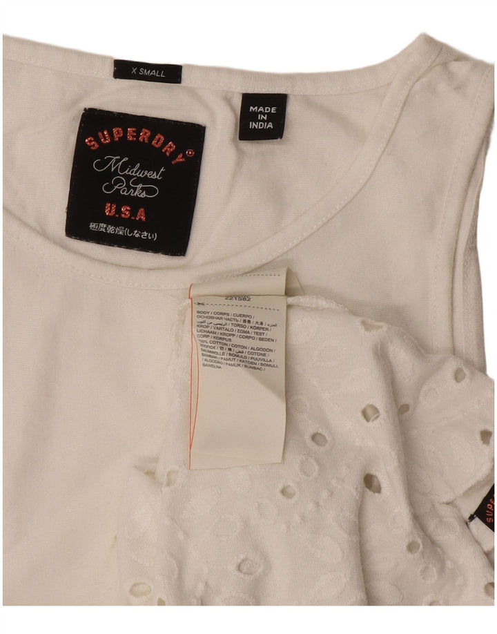 Superdry Femme Regular Fit T-Shirt Top UK 6 XS Blanc Cassé Coton