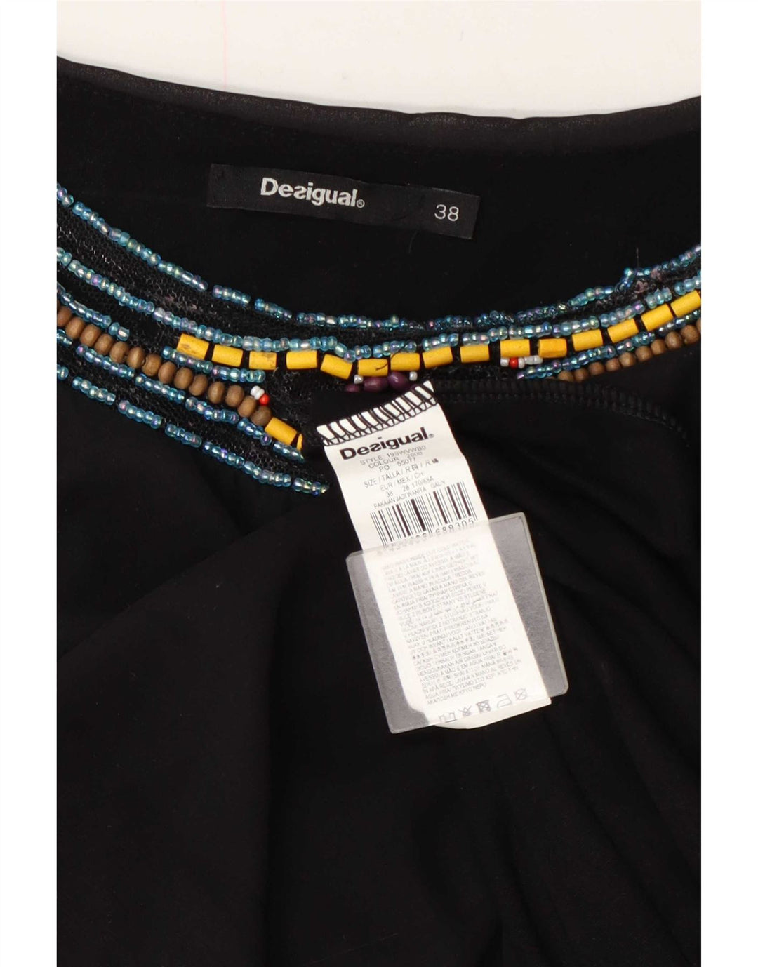 Desigual Robe tunique asymétrique graphique pour femme EU 38 Noir moyen géométrique