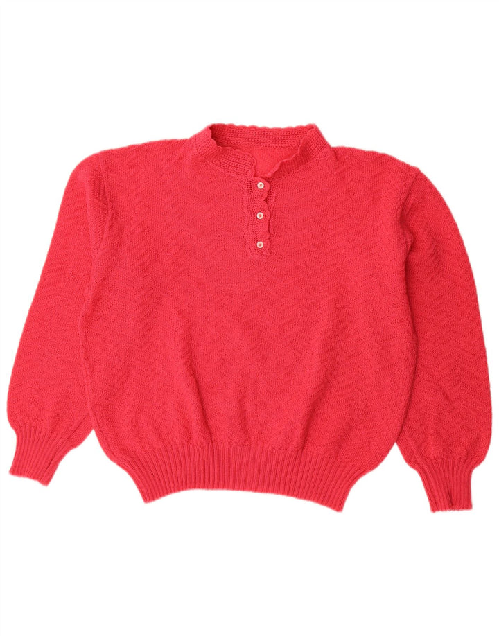 vintage Womens Button Neck Jumper Pull UK 16 Grand Rouge