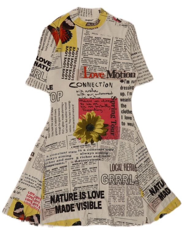 Desigual Robe trapèze graphique Newspaper pour femme UK 12 Viscose blanche moyenne