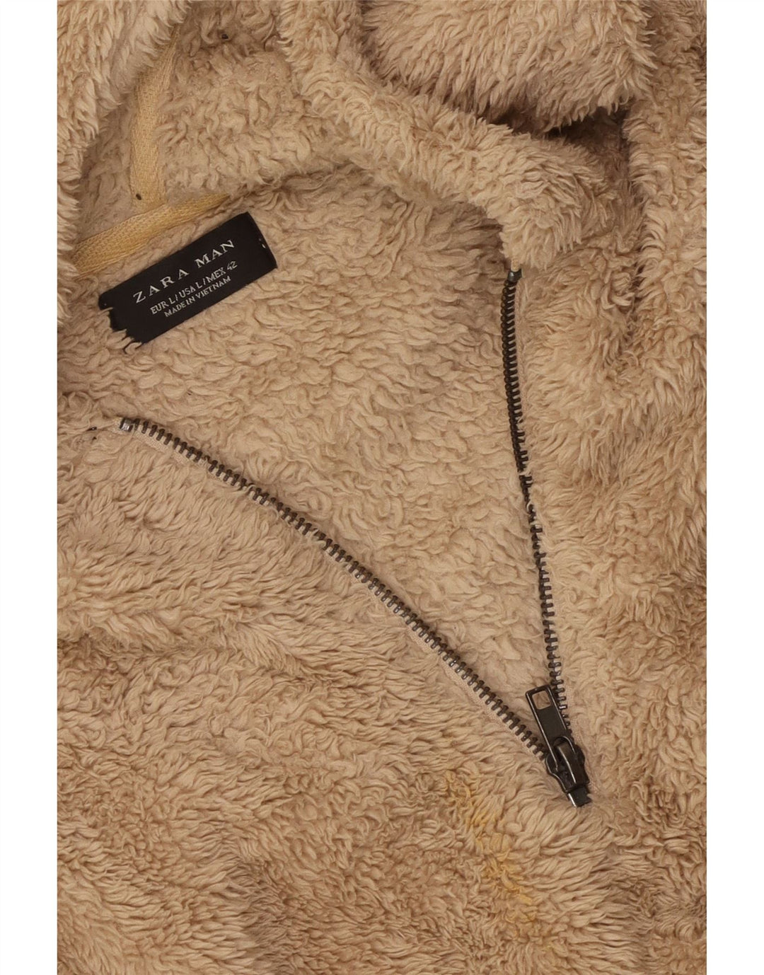 ZARA Pull polaire à capuche pour homme Large Beige