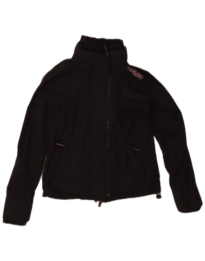 SUPERDRY Womens Windbreaker Jacket UK 16 Large Black Nylon