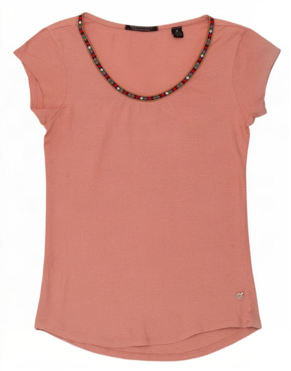 Maison Scotch T-Shirt Femme Top UK 12 Coton Géométrique Rose Moyen