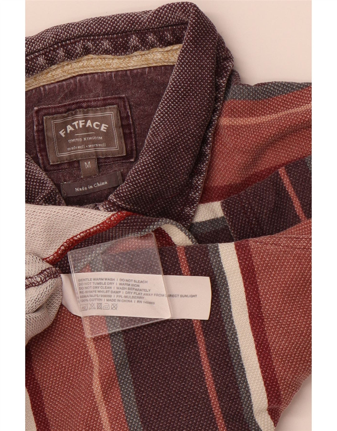 FAT FACE Polo Homme Coton Rayé Bordeaux Moyen