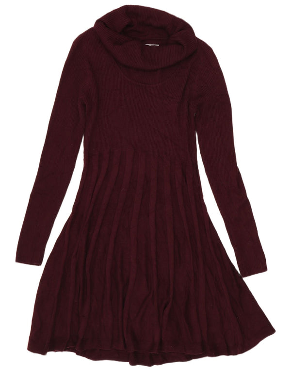 Calvin Klein Womens Long Sleeve Jumper Dress UK 10 Small Maroon Acrylic