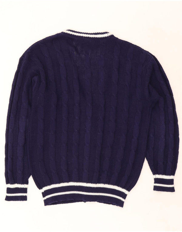 Pull Cardigan Homme Vintage IT 48/50 Polyester Rayé Bleu Marine Moyen