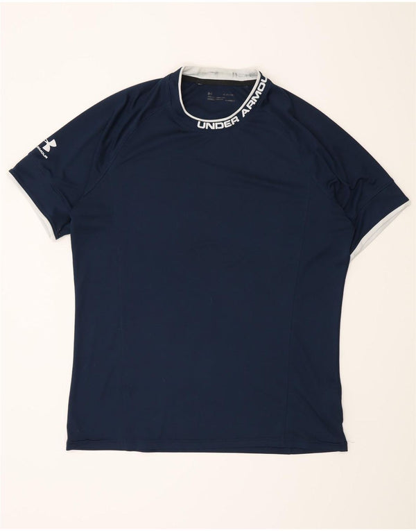 Under Armour Heat Gear Graphic T-Shirt Top XL Bleu Marine Polyester