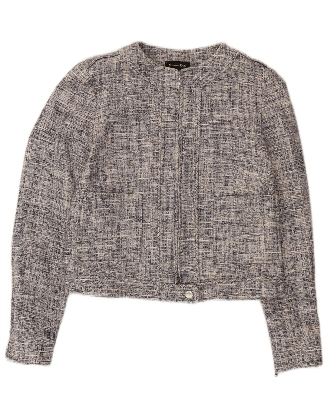 Massimo Dutti Veste blazer courte zippée pour femme EU 36 XS Bleu marine Coton